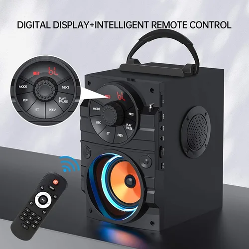 Vista 5 de Altavoz Bluetooth portátil con subwoofer, altavoces inalámbricos, para exteriores/interiores, gran soporte, control remoto, radio FM, tarjeta TF