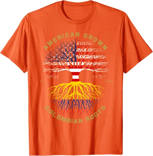 Vista 93 de Camiseta de regalo con la bandera de Estados Unidos con árbol de raíces colombianas