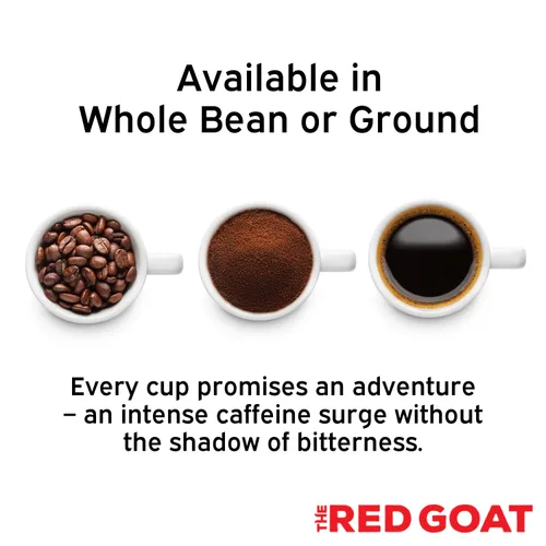 Vista 2 de The Red Goat Granos de café molido [16 onzas] La cafeína más alta del mercado 1 taza = 6 tazas promedio de café 17,000 UG/G de cafeína