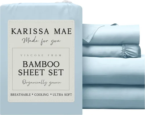 Vista 20 de KARISSA MAE Juego de sábanas de viscosa de bambú de lujo, 100% certificado FSC, refrescante, lujosamente suave, bolsillos profundos de 18 pulgadas