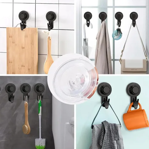 Vista 8 de VALINK Ganchos giratorios con ventosa, gancho de ventosa de pared, sin perforaciones, de plástico, impermeable, para baño, cocina, ganchos Negro