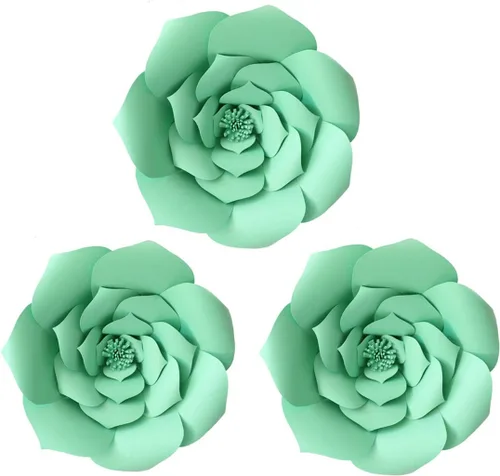 Vista 8 de Decoración de flores de papel gigantes para boda, fiesta, telón de fondo de flores, flores hechas a mano para guardería, decoración de pared de Crema