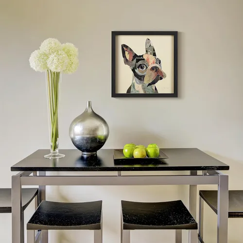 Vista 6 de Empire Art Direct Alex Zeng - Papel gráfico enmarcado con collage dimensional de bulldog francés bajo vidrio, listo para colgar, 17 x 17 pulgadas