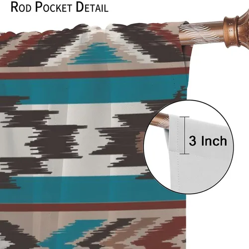 Vista 197 de Cortinas con patrón geométrico tribal, estilo suroeste, azteca, rústico, occidental, nativo americano, opacas, con bolsillo para barra, decoración