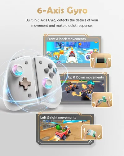 Vista 4 de miknok Switch Joy Controller for SwitchSwitch OLED, Wireless Left and Right Controller Replacement, 8 Colors Adjustable LED Joypad Controller with