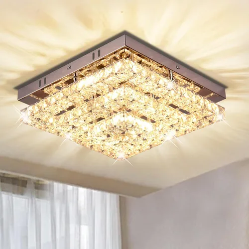 Vista 12 de Lámpara de Araña de Cristal Regulable de 11.8", Luz de Techo de Cristal, Lámparas de Araña Modernas de Montaje al Ras, Lámpara de Techo para 11.8