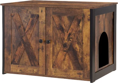 Vista 11 de Caja de arena para gatos Dwanton, mueble oculto para caja de arena para gatos, entrada reversible puede estar en el lado izquierdo o derecho, baño