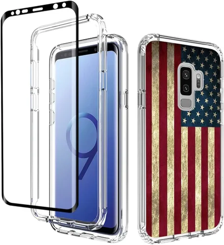 Vista 8 de Funda protectora para Samsung Galaxy S9+ G965U con protector de pantalla de vidrio templado, lindo patrón floral transparente de cuerpo completo