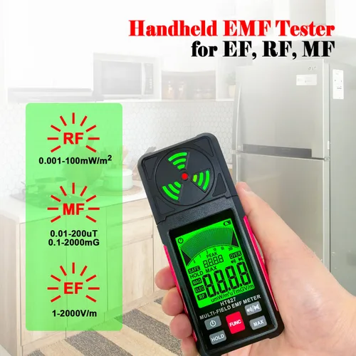 Vista 5 de Medidor EMF, detector de radiación de campo electromagnético portátil 3 en 1, probador EMF de mano para EF, RF, MF, señal WiFi, detector