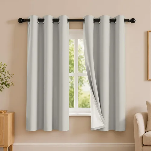 Vista 44 de 2 paneles de cortinas 100% opacas, de peso medio, con aislamiento térmico y ojales para dormitorio, sala de estar, tratamiento de ventana