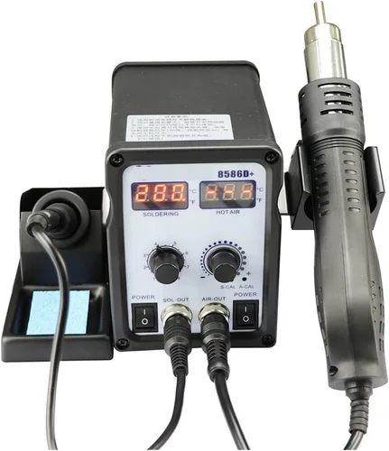 Vista 5 de Soldering Station, Multifunctional 2 In 18586D + Dual Digital Display Electric Soldering Iron Hot Air Gun Better SMD Rework Station(SET-2)