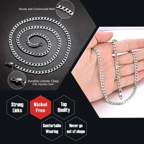 Vista 4 de ChainsPro Mens Sturdy Cuban Chain Necklace, 4569121315 MM Width, 14" 18" 20" 22" 24" 26" 28" 30" Length, Hip-Hop Cool Style, 316L Stainless Steel18K