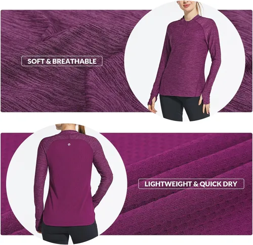 Vista 2 de BALEAF Camisas de secado rápido para mujer, manga larga, para correr, senderismo, entrenamiento, UPF50+ SPF