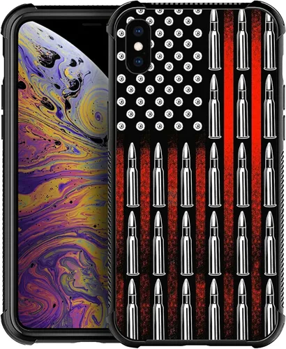 Vista 70 de Funda compatible con iPhone X/XS, diseño de bandera estadounidense de béisbol, TPU suave, a prueba de golpes, de vidrio templado, para iPhone X/XS