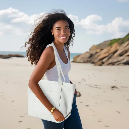 Vista 2 de DALIX Bolso de mano diario de algodón premium, Blanco, Talla única