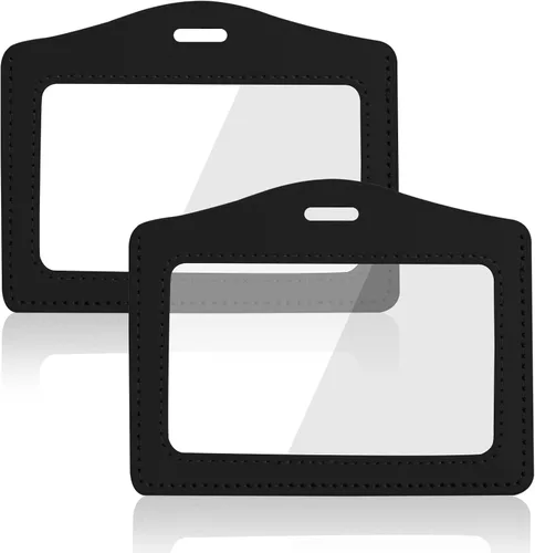 Vista 10 de Portatarjetas de identificación de cuero auténtico, 2 unidades, horizontal, transparente, de un solo lado, impermeable, para oficina, personal