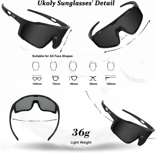 Vista 4 de Ukoly Gafas de sol para ciclismo, correr, béisbol, pesca y golf para hombres y mujeres, gafas de sol deportivas con lente HD UV400 de 620