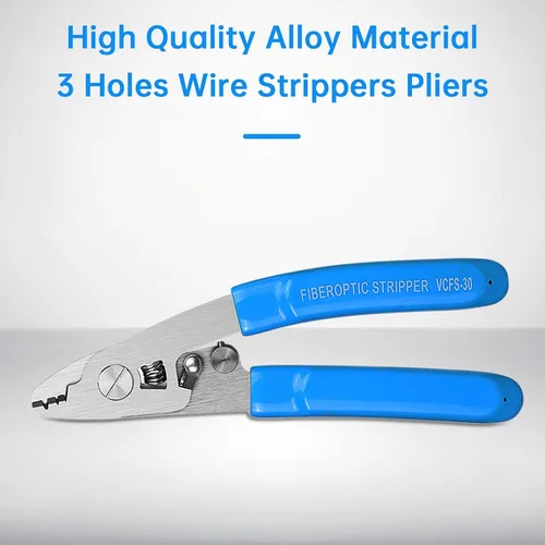 Vista 7 de Pelacables de fibra óptica, herramienta de pelado de fibra óptica de 3 orificios con mango de 6 pulgadas, llave hexagonal ajustable para chaqueta