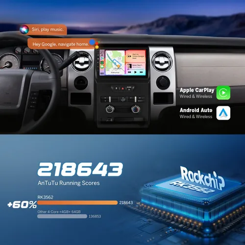Vista 6 de Eonon Estéreo de coche de 9 pulgadas 4+64G para Ford F150 (2009-2014), Android 14 inalámbrico CarPlay y Android Auto, Bluetooth 5.4, pantalla táctil