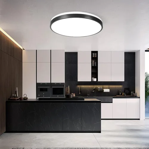 Vista 6 de Lámpara de techo LED de 24 W en negro, lámpara de montaje empotrado con altavoz Bluetooth y control remoto, luz RGB de cambio