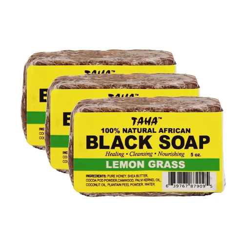 Vista 14 de Taha Barra de jabón negra africana, orgánica y 100% natural, calmante e hidratante, limpieza saludable, ideal para manchas, acné, cuero cabelludo