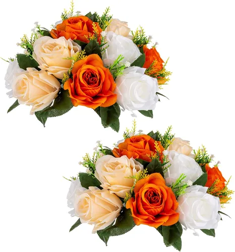 Vista 30 de Sziqiqi Flores de rosas artificiales de seda sintética para decoración de centros de mesa de boda, decoración del hogar, paquete de 2 unidades Azul