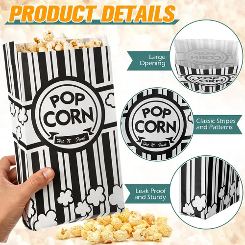 Vista 6 de Potchen 300 bolsas de palomitas de maíz de 2 onzas a granel para palomitas de maíz, resistentes a la grasa, bolsas desechables para carnaval