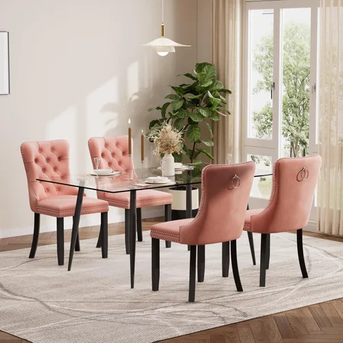 Vista 28 de Baysitone Juego de mesa de comedor de cristal de 51 pulgadas para 4, juego de 5 piezas de comedor moderno, mesa de cocina rectangular de vidrio