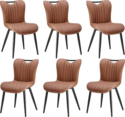 Vista 12 de Juego de 2 sillas de comedor tapizadas de cuero, modernas sillas de comedor de cocina de mediados de siglo con patas de metal negro, sillas