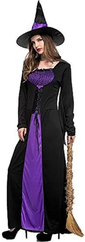 Vista 5 de Colorful House Disfraz de bruja malvada para mujer, vestido clásico de hechicera largo morado
