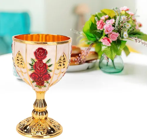 Vista 7 de Jeanoko Cáliz dorado, taza de aleación de zinc pulido de 4 pulgadas de alto grado ampliamente utilizada para bares, regalos vintage para comunión