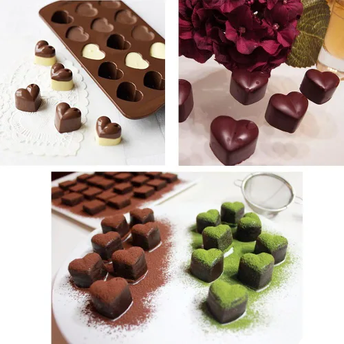 Vista 5 de Molde de silicona para chocolate con forma de corazón, moldes de caramelo para fiestas, bodas, gelatinas, cubitos de hielo en forma de corazón