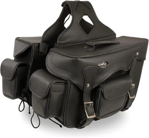 Vista 23 de Milwaukee Leather SH66901ZB - Alforjas medianas de PVC negro con 2 correas, colocación por encima, con ribetes reflectantes - Talla única