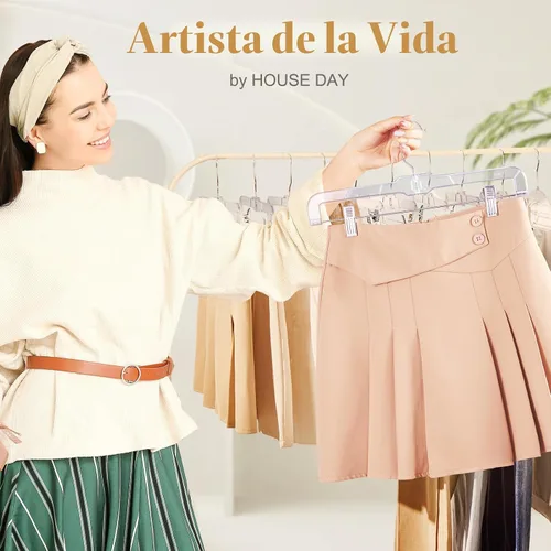 Vista 2 de HOUSE DAY Perchas transparentes para pantalones de 14 pulgadas con clips