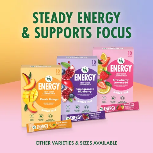 Vista 7 de V8 Energy Peach Mango - Bebida energética en polvo, paquete de 0.10 onzas (10 unidades)