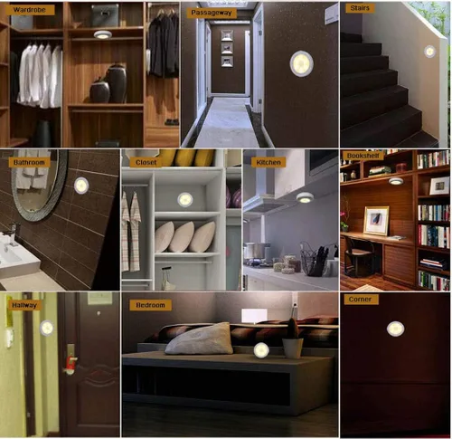 Vista 6 de 6 piezas de luz nocturna con sensor de movimiento para interiores, inalámbrica, funciona con pilas, luces de paso inalámbricas para debajo