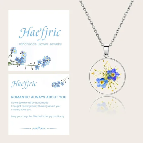 Vista 63 de Collar de flores silvestres prensadas con encaje de Forget-Me-Not y Queen Anne Collar de flores prensadas de oro Collares hechos a mano