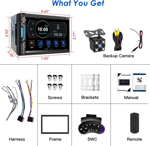Vista 8 de Estéreo de coche Bluetooth de doble din: receptor de audio de coche con pantalla táctil LCD de 7 pulgadas - Mirrorlink MP5 Radio para coche con AM