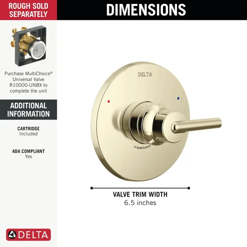 Vista 3 de Delta Trinsic Serie 14 T14059-PN - Kit de moldura de válvula de ducha de una sola función, níquel pulido T14059-PN (válvula no incluida)