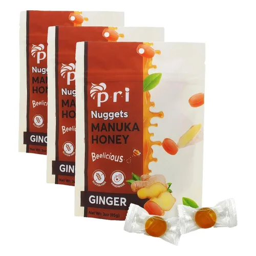 Vista 11 de P.R.I Nuggets de miel y jengibre de Manuka, dulce y totalmente natural, caramelo duro, 3 onzas