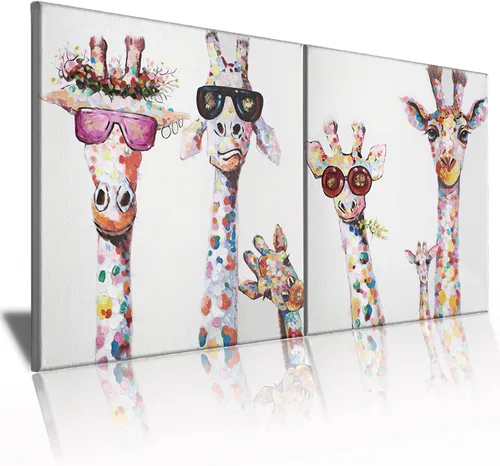 Vista 6 de Lienzo decorativo para pared de familia de jirafas, póster con marco para sala de estar, dormitorio, guardería, oficina, habitación de los niños