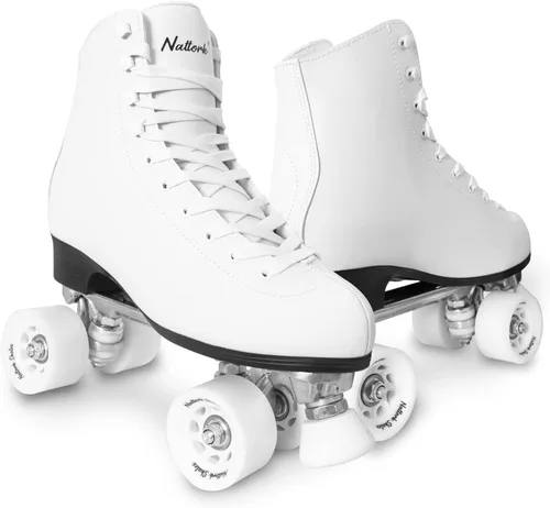 Vista 10 de Patines de ruedas para mujeres con cuero PU de caña alta de doble fila, patines unisex para adultos para interiores y exteriores Derby con frenado
