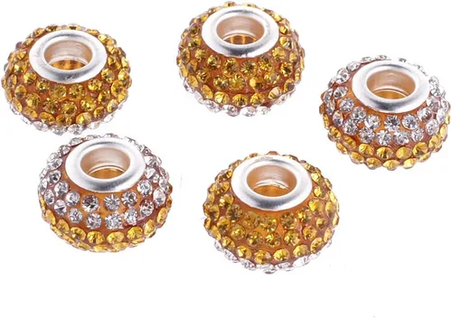 Vista 2 de RUBYCA Cuentas grandes de cristal checo con agujero grande para pulseras europeas (10 unidades, 0.591 in, oro y blanco)