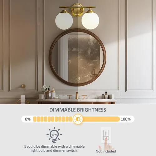 Vista 3 de Rayogale Lámparas de baño doradas, ETL 2 luces de tocador sobre espejo con vidrio esmerilado, iluminación suave, apliques de baño de 15 pulgadas