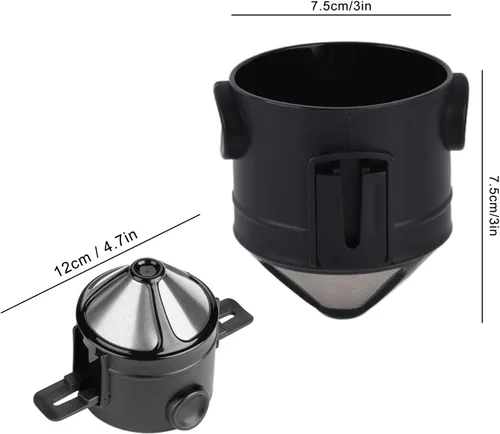 Vista 8 de Cafetera vertida, portátil, filtro de acero inoxidable reutilizable con diseño de doble malla para una mejor preparación