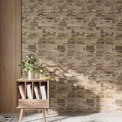Vista 3 de VEELIKE Papel tapiz de ladrillo sintético marrón de 15.7 x 118 pulgadas, con textura 3D, autoadhesivo, impermeable, para pared, cocina, salpicadero