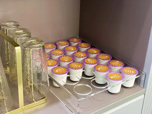 Vista 6 de IEEK Paquete de 2 soportes planos de 24 ranuras para cápsulas de café, organizador de cajones de taza K para oficina y cocina, bandeja organizadora
