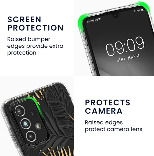 Vista 5 de kwmobile Funda compatible con Samsung Galaxy A33 5G - Funda transparente con diseño de TPU suave - Hojas de palma oro/gris/transparente