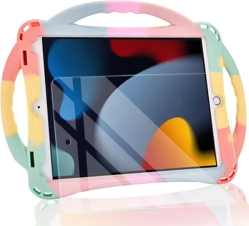 Vista 8 de TopEsct Funda infantil para iPad de 10.2 pulgadas, funda de silicona a prueba de golpes con protector de pantalla de vidrio templado y correa, Negro