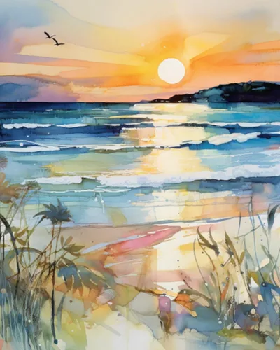 Vista 11 de Pintura por números, puesta de sol, playa, paisaje marino, abstracto, playa, bricolaje, pintura sobre lienzo con pinceles, pinturas acrílicas
